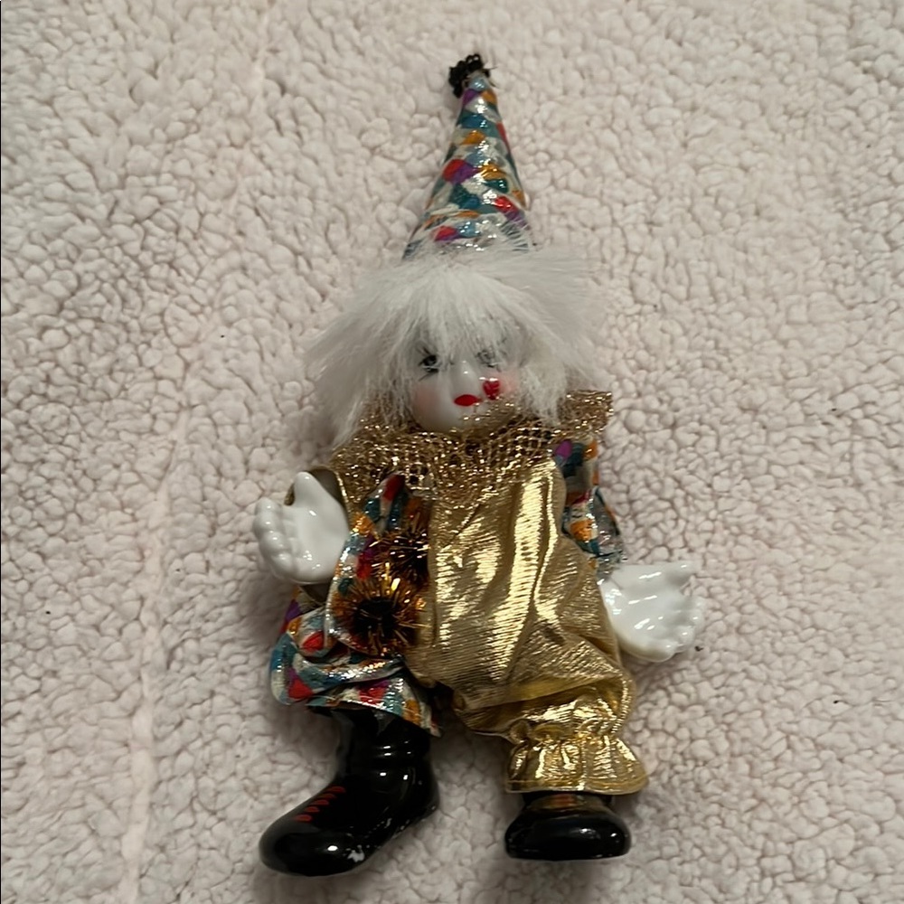 Colorful Clown Figurine with Gold Outfit